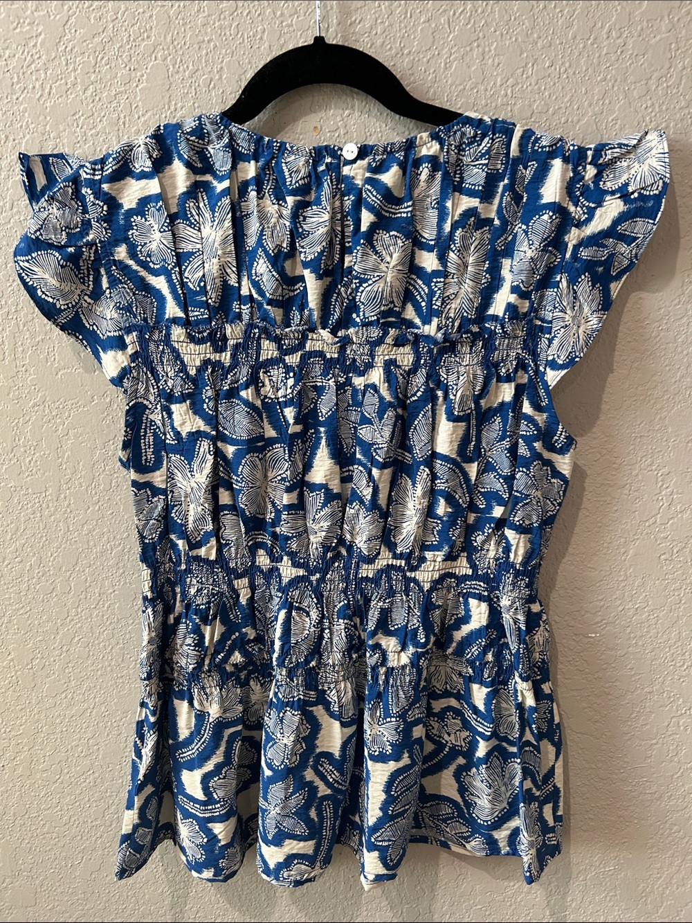 Time and Tru Blue and White Floral Smocked Peplum Top - Picture 8 of 8